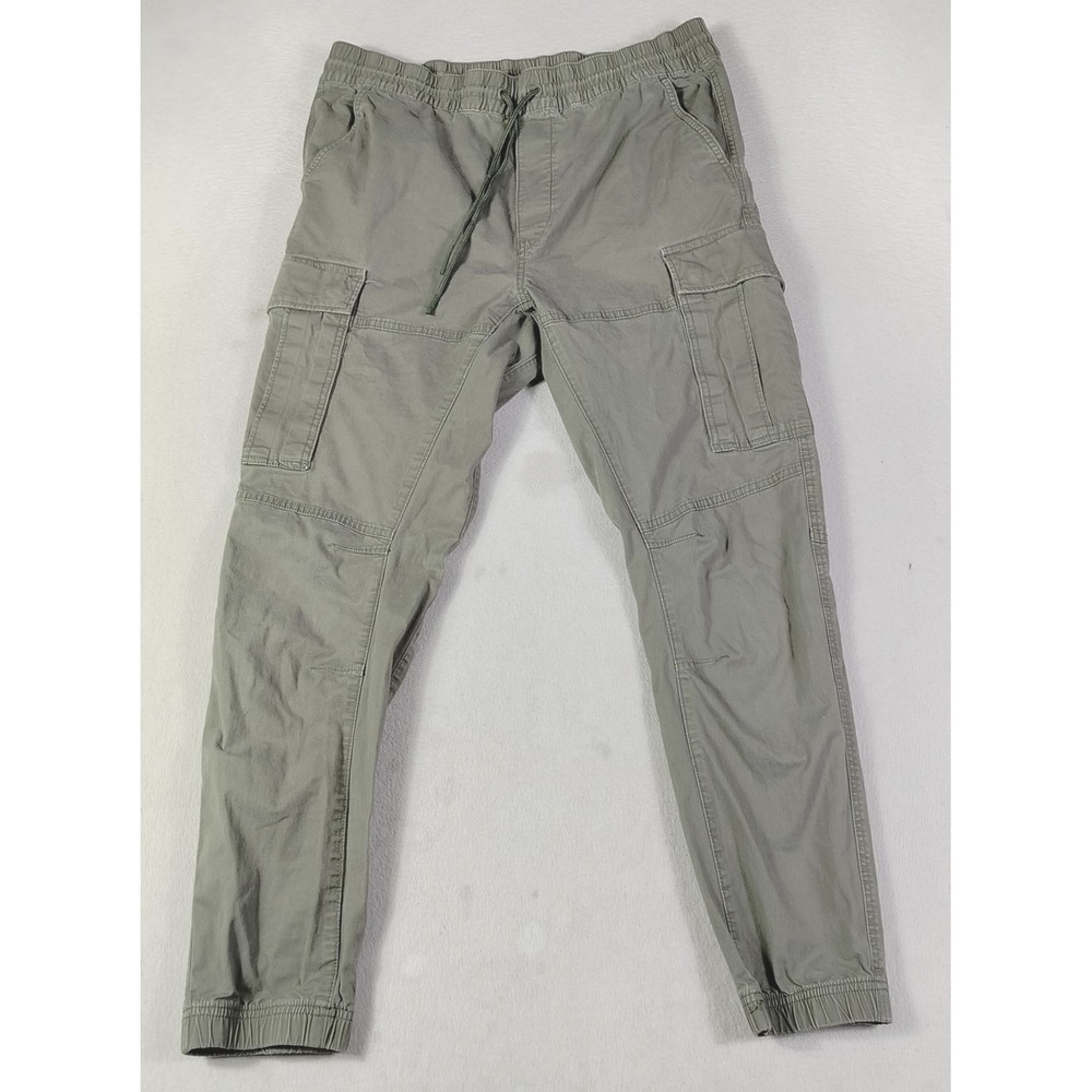 H&M Cargo Pants Mens 36x30 Green Slim Fit Jogger Elastic Waist Cuffed Casual
